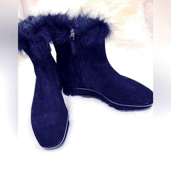 TORY BURCH BOOT GORGEOUS SUEDE,FUR & SHERLING STYLE WEDGE HEEL NWOT SIDE ZIPPER - Picture 6 of 6